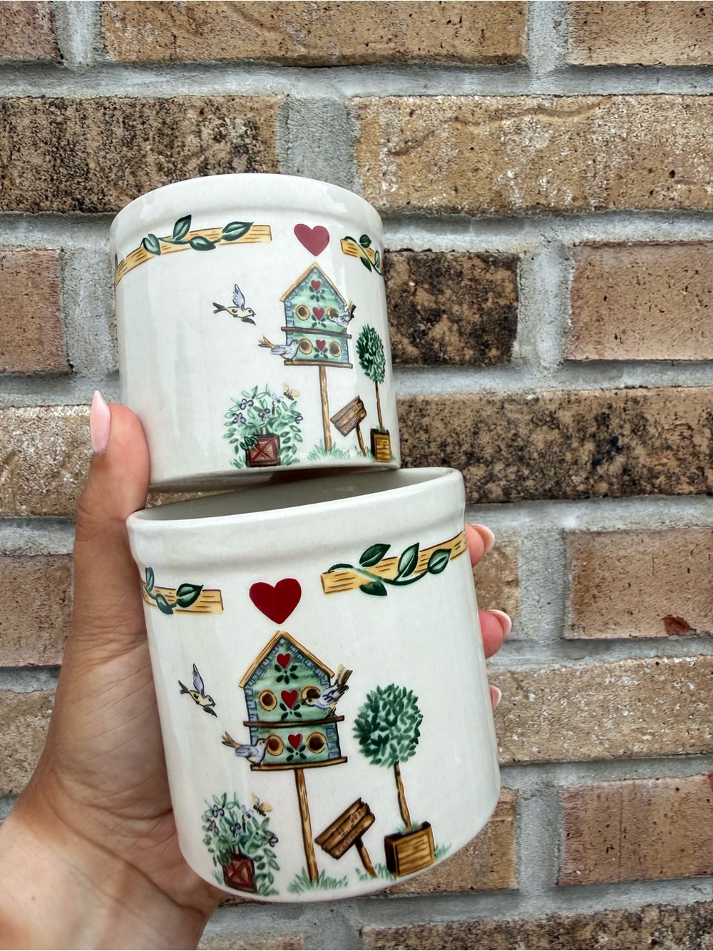 Ceramic Birdhouse Canister Set with Heart Accents - Cream